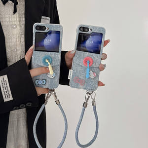 Coque de téléphone Denim <span class=keywords><strong>Kitty</strong></span> Cat avec poche pour carte et dragonne pour <span class=keywords><strong>Samsung</strong></span> Z Flip 7/6/5/4/3, housse de protection anti-chute mignonne - Product Image 2