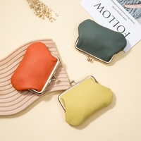 Luxe Vintage femmes petit cuir de vachette porte-monnaie portefeuille avec baiser serrure en cuir véritable Mini porte-carte sacs de rangement