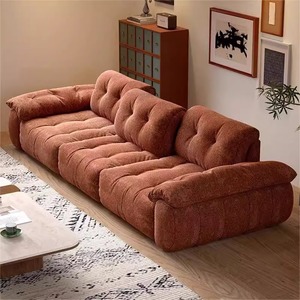 Retro French Cloud <b>Sofa</b> Adjustable Backrest <b>Cream</b> Style Straight Chenille <b>Sofa</b> Combination For Living Room - Product Image 1