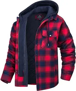 Custom Plaid Winter Coat Hoodies Cotton Jacket For Men