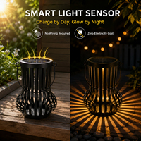 Lanterne en métal à capteur de nuit, lumière LED, décoration de jardin de Noël, lanternes à vent en fer, noires, IP44, s'allume automatiquement la nuit