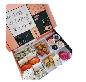 Caja de embalaje de sushi para llevar Caja de sushi para llevar Embalaje de pan de comida Tablero de marfil con división Tamaño personalizado Impreso Desechable - Product Image 3