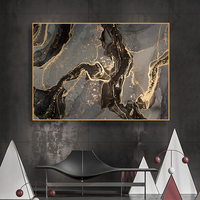 Póster Abstracto de Lujo 100% Pintado a Mano, Arte de Pared de Mármol Negro, Gris y Dorado, Pintura al Óleo sobre Lienzo, Arte Moderno