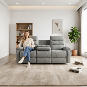 Modern Gray Microfiber Reclining <b>Sofa</b> Set with Manual Recliner Living Room Furniture Minimalist Design Solid Back Home Use - Product Image 2