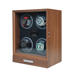 Boîte à remontoir de montre automatique 4 emplacements en noyer, OEM/ODM, grain de bois, intérieur en cuir léger, pour montres automatiques - Product Image 1