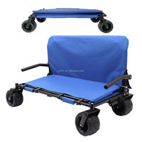 Chariot de camping pliable à quatre roues avec poignée réglable, porte-gobelets et rangement supplémentaire pour jardinage, activités de plein air, pêche et courses