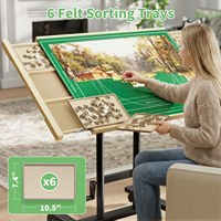 Table de puzzle en bois 1500 pièces avec poignée à manivelle, hauteur réglable, 7 angles, 6 plateaux, roulettes et couvercle, poste de travail 2-en-1