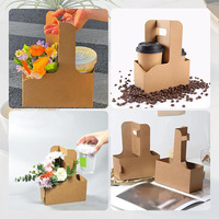 Porte-gobelets jetables 2 tasses avec poignée en carton kraft – Support de livraison alimentaire pour boissons chaudes/froides