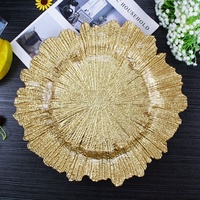 Assiettes de présentation en verre jaune de luxe de 13 pouces, style américain moderne, écologiques, motif récif doré, pour la décoration de table de mariage
