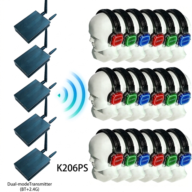 Mesh Over-ear Wireless Noise Canceling Headband Silent Disco Headset RGB DJ Dual Module 3 Channels Headphones with Transmitter