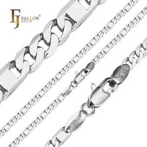F44100416 FJ Fallon Fashion Jewelry Figaro & Mirror mixed Figarucci link chain Plated in White Gold Brass Based
