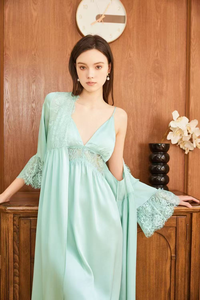 Nouvel ensemble de pyjama deux pièces haut de gamme pour femme, sexy, avec bretelles, taille élastique, doux, respirant, en dentelle ajourée, 100 % soie - Product Image 5