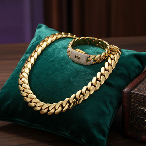 Rappeur glacé <span class=keywords><strong>Monaco</strong></span> fermoir chaîne cubaine 14K 18K plaqué or hommes Hip Hop déclaration collier lourd laiton Bling bijoux - Product Image 1