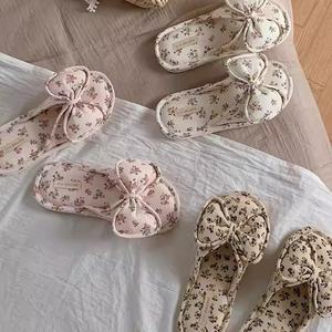 Chaussons pour filles XIXITIAO à nœud floral avec dessus <span class=keywords><strong>en</strong></span> coton et lin et semelle <span class=keywords><strong>en</strong></span> PVC, antidérapants pour toutes les saisons, <span class=keywords><strong>chaussures</strong></span> d'intérieur douces pour la maison - Product Image 5