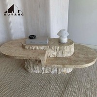 QUYANG Design moderne nordique pierre naturelle meubles de maison salon Beige travertin marbre table basse