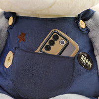 Boneka Anjing Husky Lucu Berbahan Plush dengan Overall Denim, Boneka Hewan Isi Lembut dengan Bordir Bintang, Hadiah untuk Anak dan Dekorasi Rumah