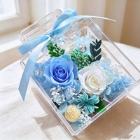 Boîte cadeau de fleurs de roses éternelles faites à la main dans un étui acrylique, avec une durée de vie de 3 à 5 ans, décoration de Noël, de mariage, de la maison, cadeau d'anniversaire