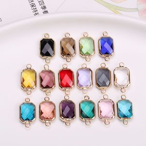 Pendentif octogonal en verre cristal 14x25mm avec monture en <span class=keywords><strong>laiton</strong></span> <span class=keywords><strong>plaqué</strong></span> or, connecteur double anse rectangulaire à facettes pour la fabrication de bijoux - Product Image 1