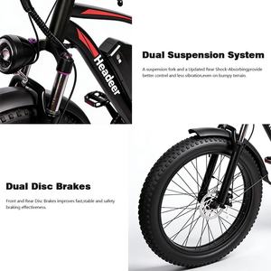 Bicicleta Eléctrica de Montaña HEADEER BD2640, Envío Rápido desde la UE, Llanta Gruesa de 26 Pulgadas, Motor Bafang, Batería de 48V 21.6AH - Product Image 6