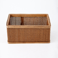 Fournitures de bureau Bureaux en bois Paniers avec poignées Cadre en bois Panier de rangement tissé en rotin Boîtes de rangement en bambou pour articles divers