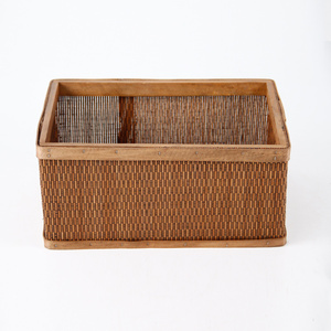 Fournitures de bureau Bureaux en bois Paniers avec poignées Cadre en bois Panier de <span class=keywords><strong>rangement</strong></span> tissé en rotin Boîtes de <span class=keywords><strong>rangement</strong></span> en bambou pour articles divers - Product Image 3