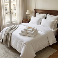 Parure de lit d'hôtel personnalisable en coton 100% teint réactif - Draps plats et housses de matelas cousus résistants à la décoloration, 300 fils au pouce carré, ignifuges