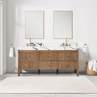 Ensemble de meubles de salle de bain modernes haut de gamme avec comptoir en quartz et tiroirs en bois cannelé, construction en panneaux de mélamine et MDF