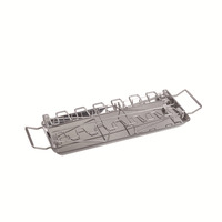 DAPHYLA DP-7259 Soporte para Asar Patas y Alas de Pollo de Acero Inoxidable con 14 Ranuras y Bandeja Recolectora de Grasa, Apto para Parrilla de Carbón y Camping, Lavable en Lavavajillas