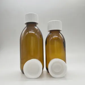 热卖125毫升琥珀色玻璃糖浆瓶轻质空瓶DIN 28毫米带CRC盖