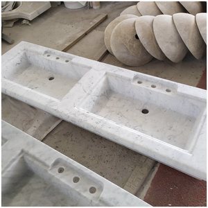 Top per lavabo integrato in marmo bianco di <span class=keywords><strong>Carrara</strong></span> 100% naturale italiano, doppio lavabo, ecologico, resistente al fuoco, superficie lucida - Product Image 2