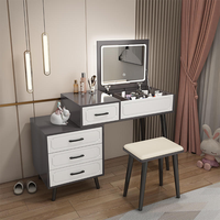 Table de maquillage moderne avec miroir LED, tiroirs de rangement, armoire latérale et tabouret