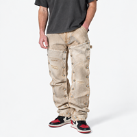 DiZNEW Jeans Premium Homme en Denim Épais Effet Vieilli, Coupe Baggy, Détails Boutons Pression et Effet Déchiré, Logo Personnalisé, Fabrication Usine