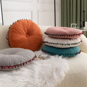 Coussin rond épais coussin Boho avec pompon tissu ethnique coussin de Yoga oreiller de sol oreiller de méditation pour salon