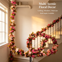 Guirlande florale artificielle en soie de roses et pivoines pour décoration d'arche de mariage, ornement de plafond et aménagement de lieux événementiels