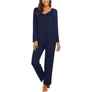 Ensembles de pyjamas pour femmes en fibre de bambou personnalisés, ensemble de vêtements de nuit, pyjama uni à col en V, vêtements de détente, vêtements de nuit - Product Image 3