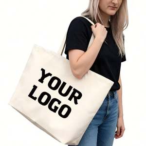 Bolsa de Lona de Algodón Extra Grande y Resistente, con Logotipo Personalizado, para Compras, Playa, para Mujer - Product Image 1