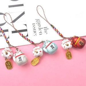 जापानी पीतल की घंटी आशीर्वाद जुड़वां चीनी मिट्टी बिल्ली घंटी डोरी आकर्षण बिल्ली छोटे गीत घंटी फांसी के लिए उपहार - Product Image 5