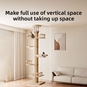 Árbol para Gatos de Madera Maciza de Piso a Techo, Ahorro de Espacio, Torre de Escalada Todo en Uno con Perchas y Escondite - Product Image 3
