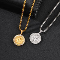Collier en acier inoxydable avec médaille de Saint Benoît, pendentif en CZ, bijoux catholiques chrétiens pour hommes