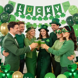Palloncini a Cuore con Stampa Verde e Oro, Ghirlanda a Trifoglio, Striscioni Portafortuna, Tenda in Foil, Ventagli <span class=keywords><strong>di</strong></span> Carta, Pompon per Festa <span class=keywords><strong>di</strong></span> <span class=keywords><strong>San</strong></span> Patrizio - Product Image 5