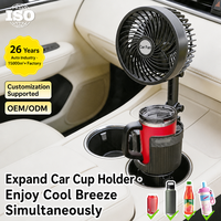 Ventilateur de voiture CARFU 2-en-1 pivotant pour porte-gobelet, ventilateur de refroidissement automatique extensible pour SUV, camionnette, fourgonnette, avec poignées, USB 4-6 pouces