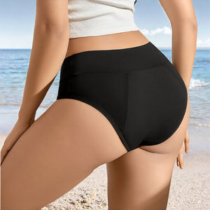 Braguitas de nailon transpirables de corte alto para mujer, de 3 capas, a prueba de fugas, de secado rápido, para flujo ligero, con patrón liso. - Product Image 2