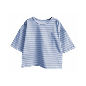 T-shirt classique rayé à manches courtes et col rond pour garçons, en coton 100% confortable, style estival intemporel - Product Image 1