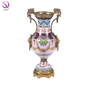 الأكثر شعبية تصميم جديد الفاخرة العتيقة برونزية السيراميك ديكور المنزل النحاس والأزرق والأبيض مزهريات من البورسلين - Product Image 2