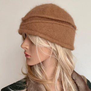 Cappello Fedora Personalizzato di Lusso in Cashmere, Lana e Seta, con Risvolto Lavorato a Maglia e Pelliccia - Product Image 4