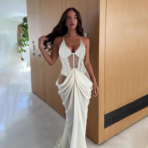 ชุดเดรสยาวทรงเข้ารูปสไตล์วินเทจ ผ้าทอระบายอากาศดี แต่งลูกไม้ซีทรูและผ้าตาข่าย พร้อมโครงคอร์เซ็ทและระบายช่วงเอว เหมาะสำหรับงานปาร์ตี้ - Product Image 1