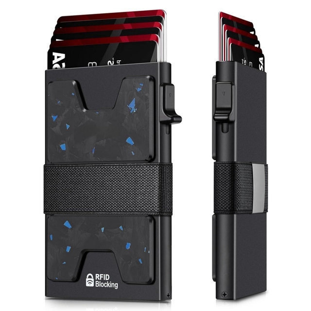 Tarjetero Metal RFID Anti Theft Porte Cartes Smart Forged Carbon Card Holder RFID Pop up Mens Switch Wallet Slim Wallet for Men