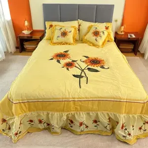 Juego de Edredón Queen Size con Diseño de Girasoles, 7 Piezas, Ropa de Cama Bordada, Decoración para el Hogar, Estilo Pastoral, Poliéster, para Todas las Temporadas - Product Image 5