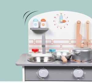 Cuisine en bois pour enfants, ensemble de jeu d'imitation avec cuisinière pour couper les aliments pour tout-petits - Product Image 4