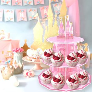 DAMAI - Soporte de 3 Niveles para Cupcakes, Decoración para Fiestas de Princesas, Soporte para Pasteles con Diseño de Castillo Rosa, Decoración para Mesa de Cumpleaños - Product Image 4